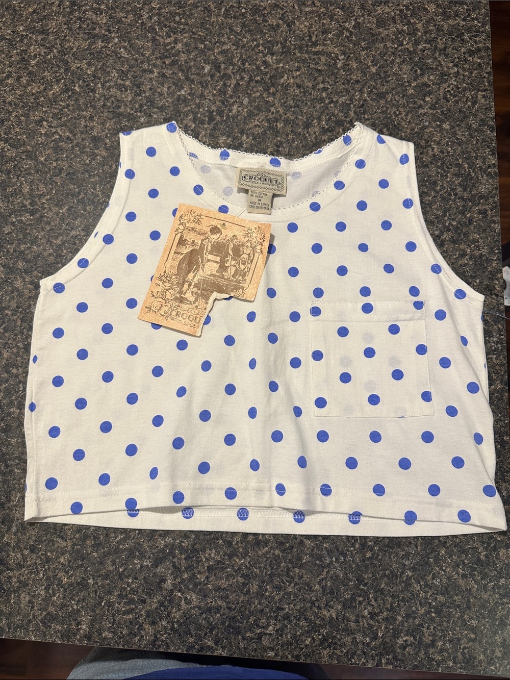 Cream Polka Dot Tank Top with Chest Pocket